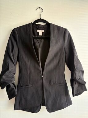 Black Blazer with Ruched Sleeves